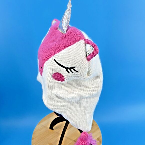 Unicorn Beanie One Size Fits All Pink & White - Picture 5 of 10
